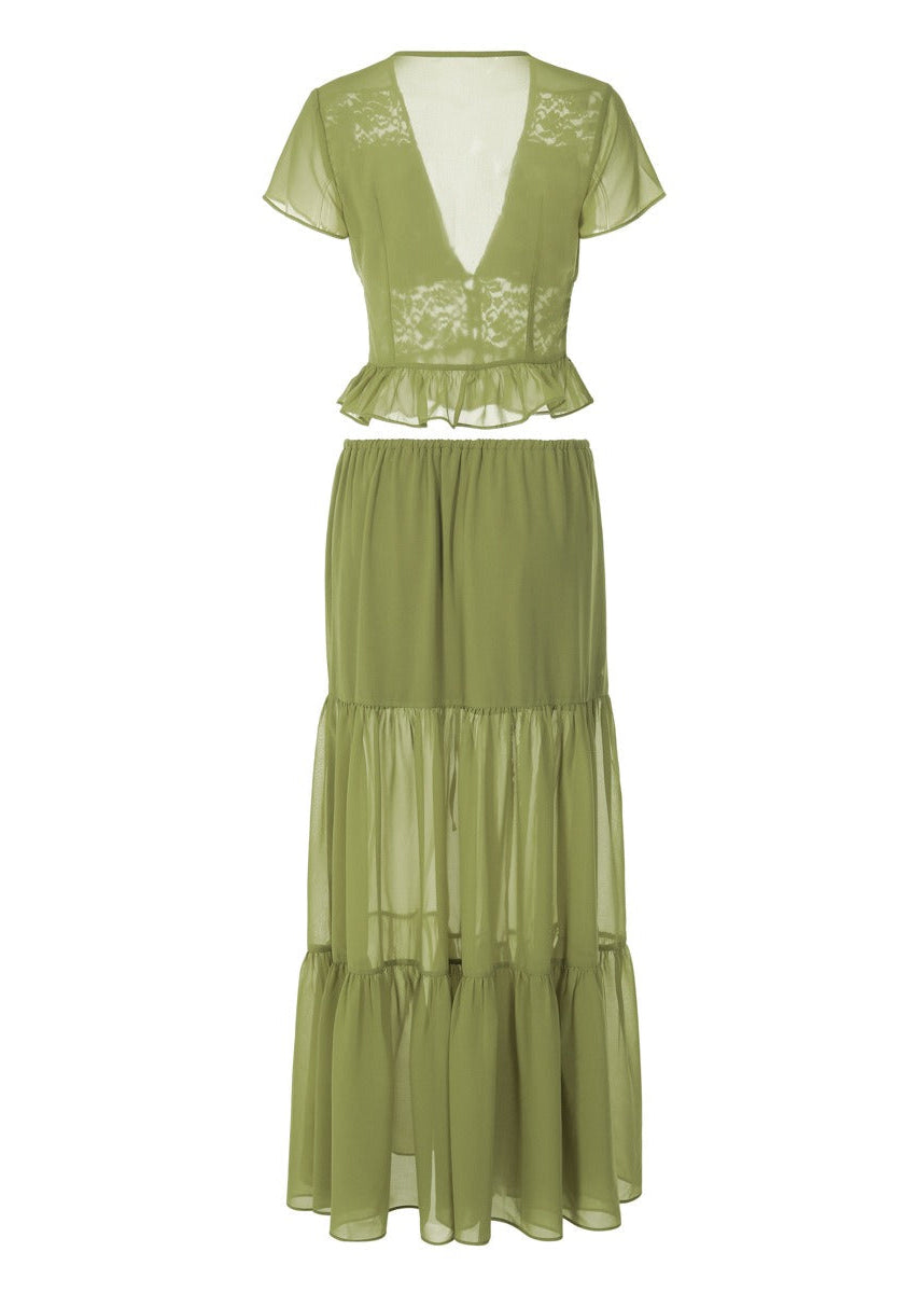Flaviu Crop Lace Skirt Set
