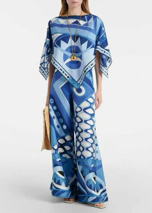 Hardy Ruffle Print Pants Set In Blue