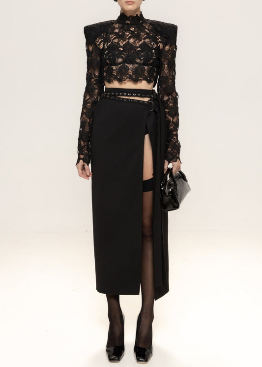 Flavienne Lace High Split Skirt Set