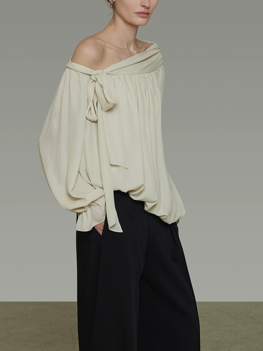 Essie Asymmetric Tie Up Top In Beige