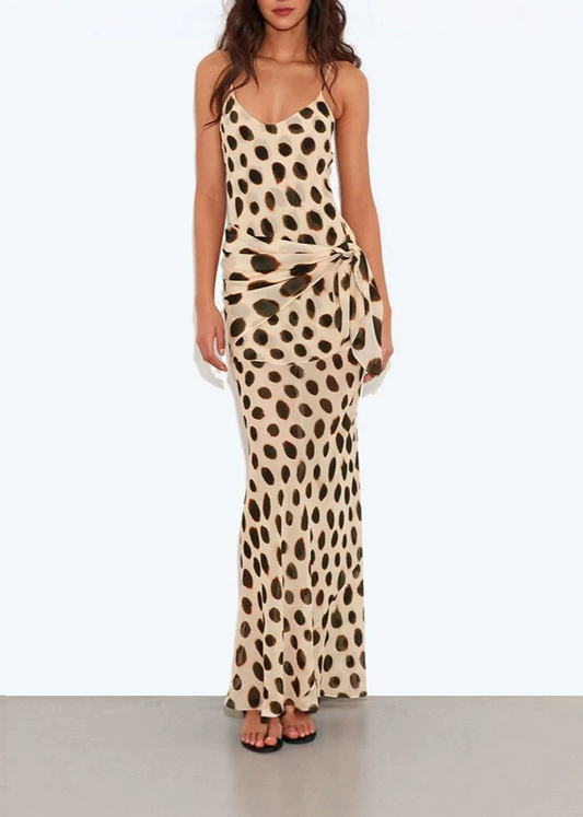 Ivailo Spaghetti Tie Up Print Maxi Dress