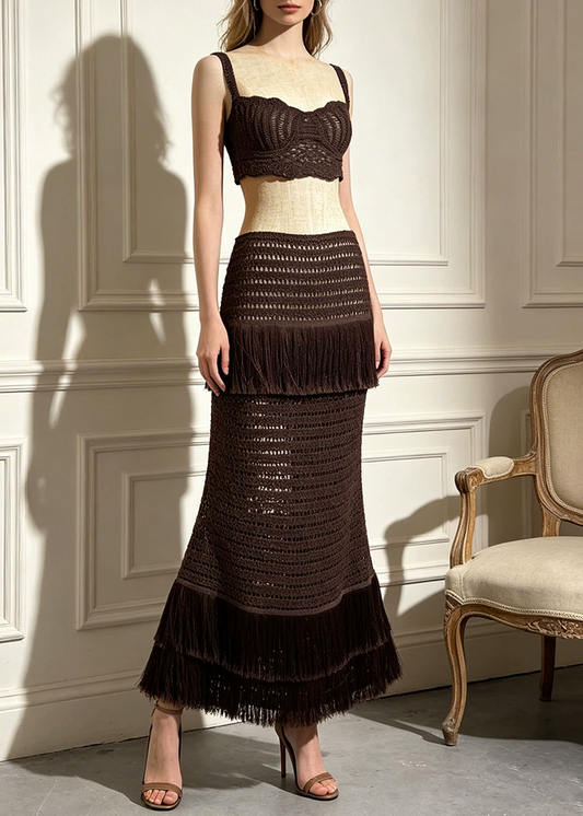Isebella Spaghetti Knit Fringe Skirt Set