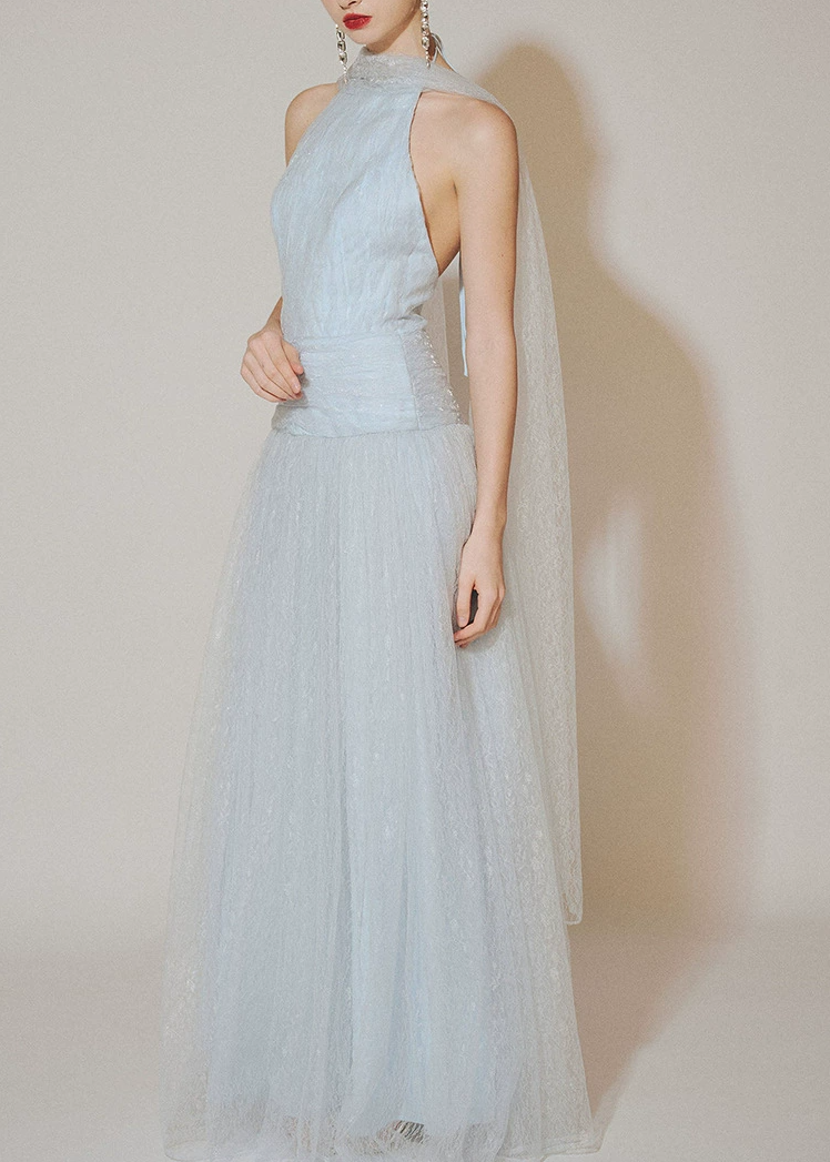 Kazuhito Halter Neck Mesh Scarf Maxi Dress