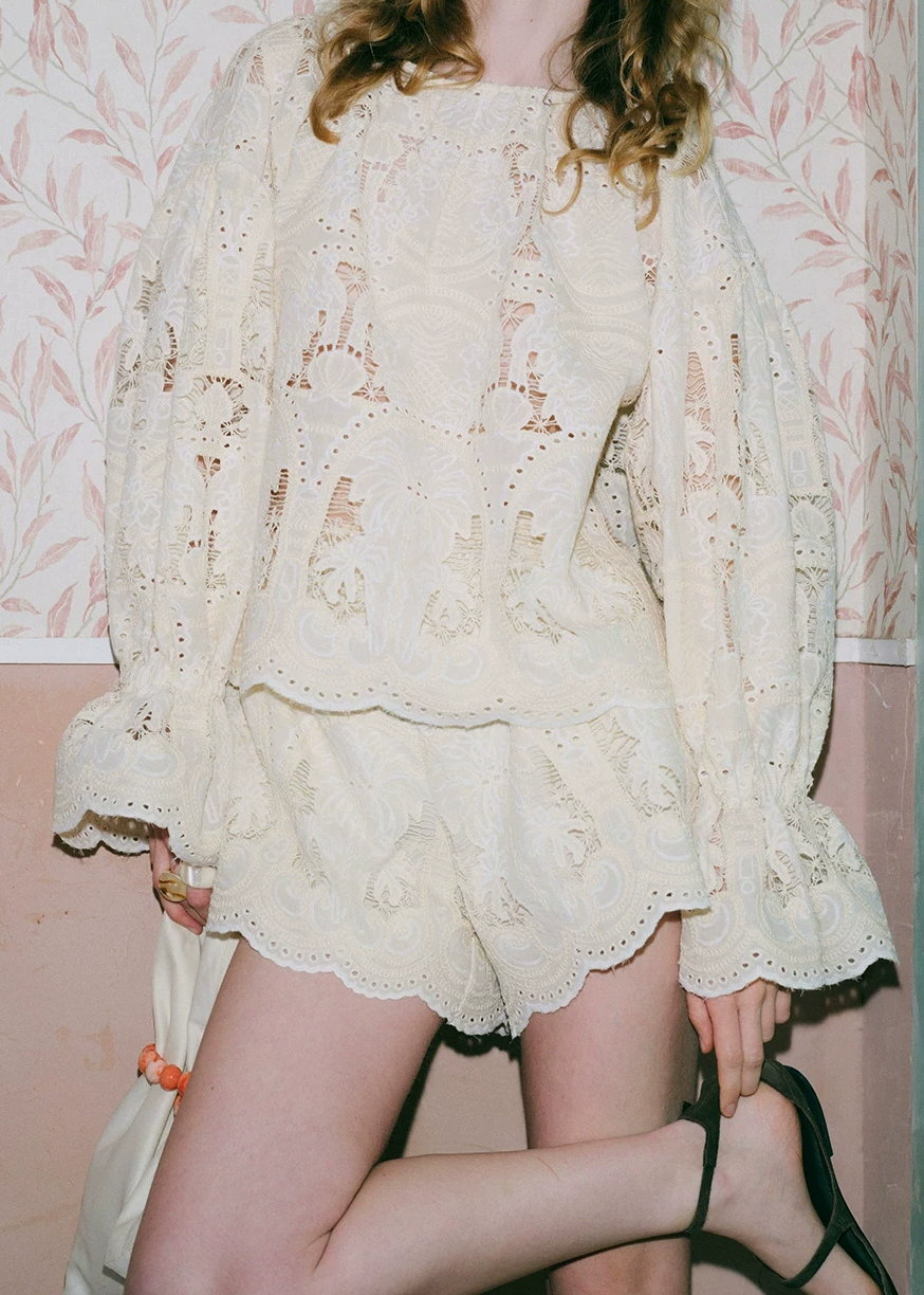 King Bell Sleeve Cutout Shorts Set