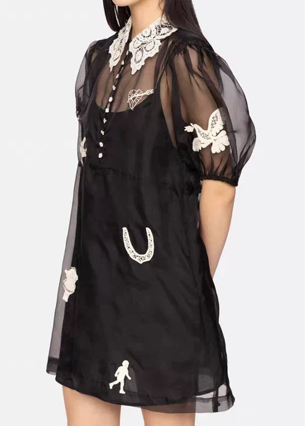 Jaakob Puff Sleeve Mesh Lace Mini Dress