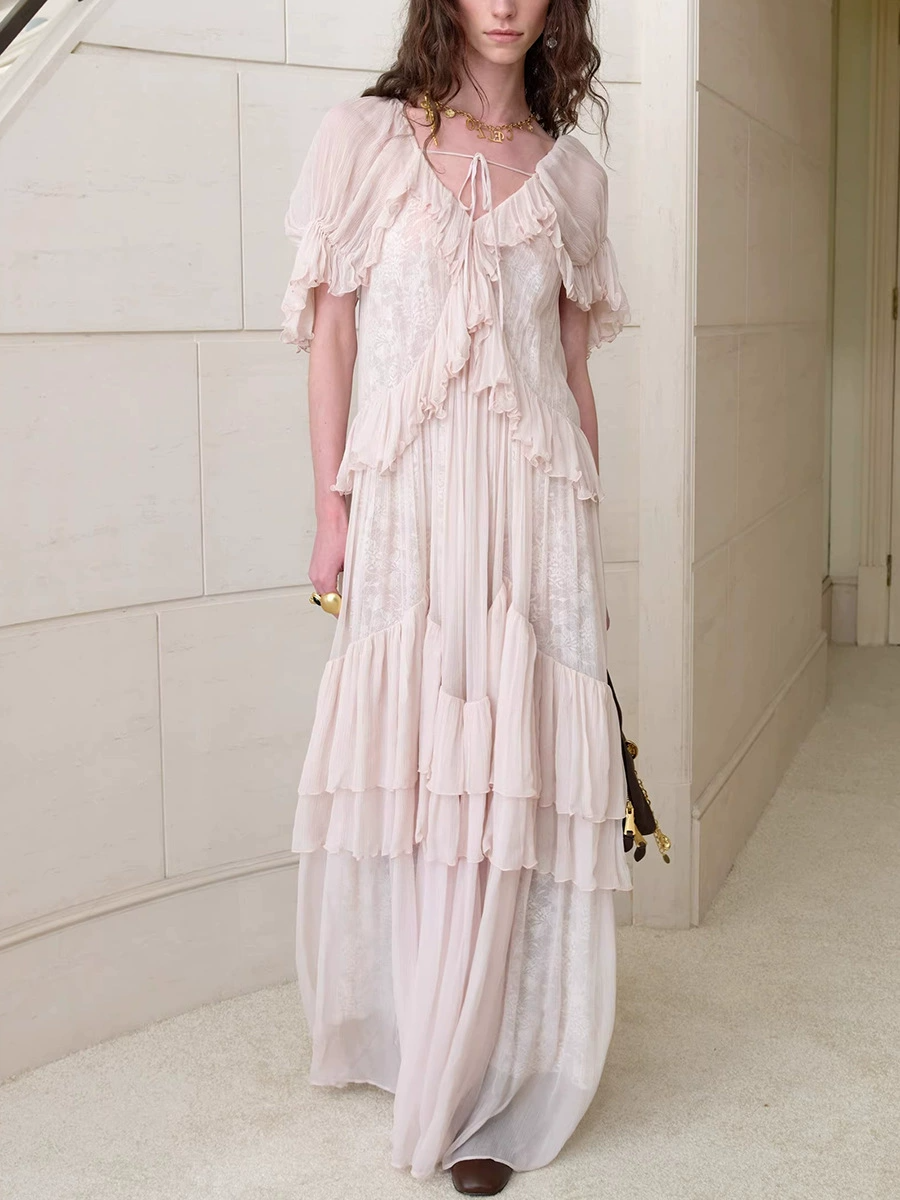 Hiwot Ruffle Mesh Maxi Dress