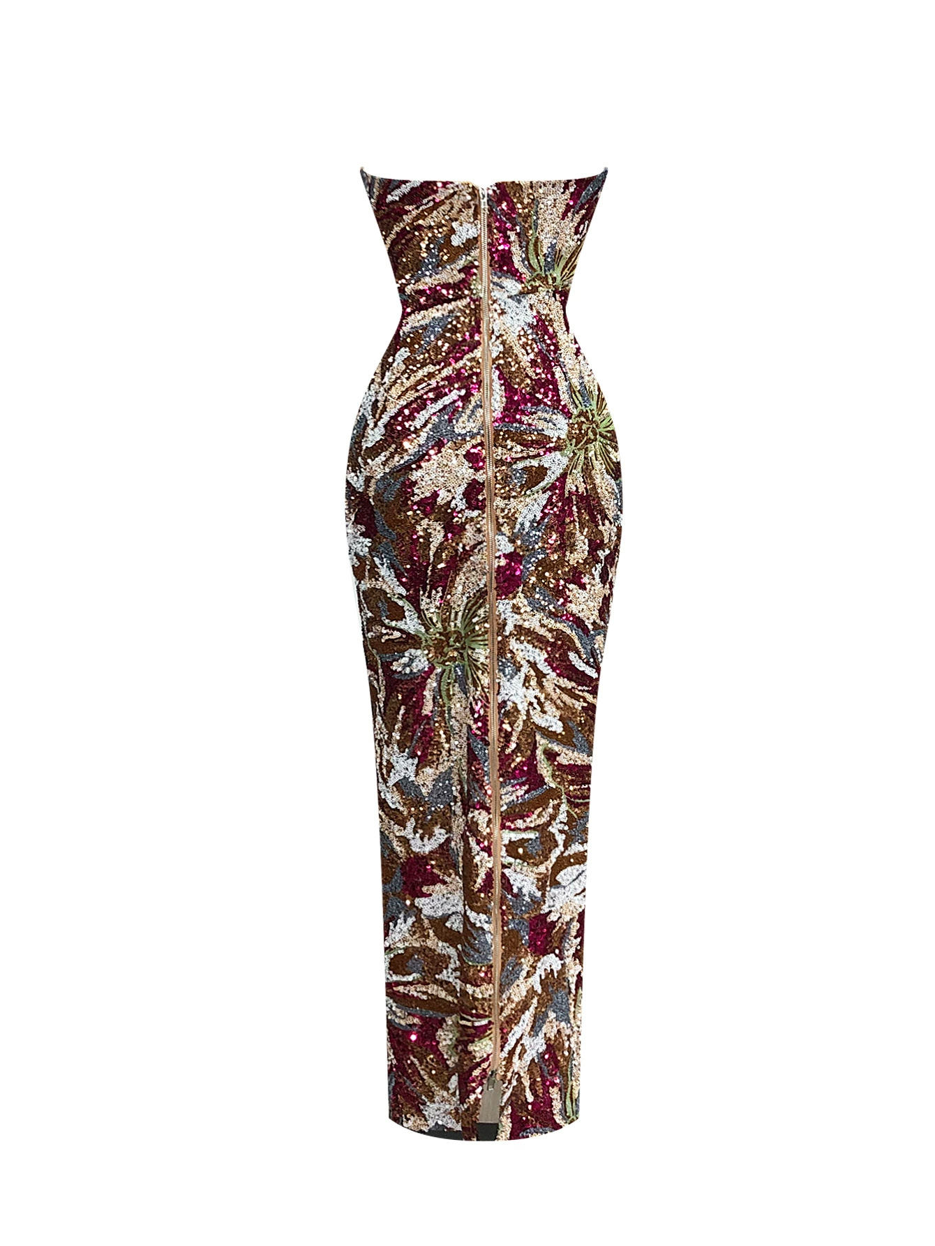 Denice Strapless Embellished Floral Maxi Dress