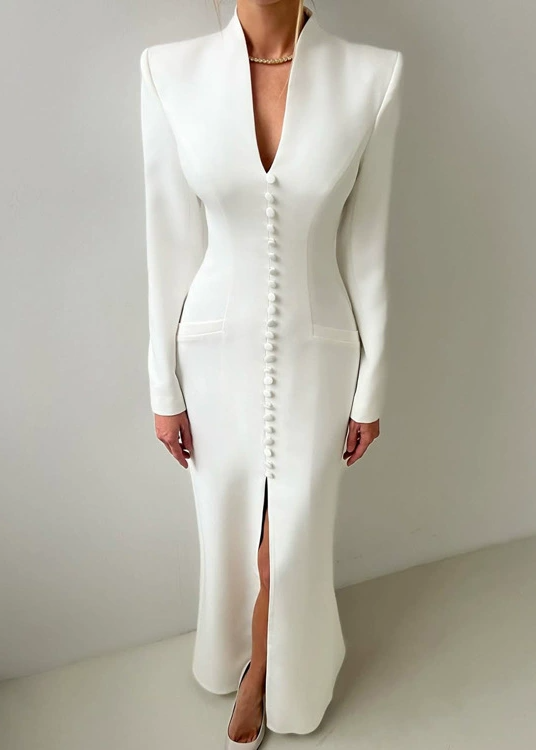 Enaitz Single Breasted Maxi Dress In White