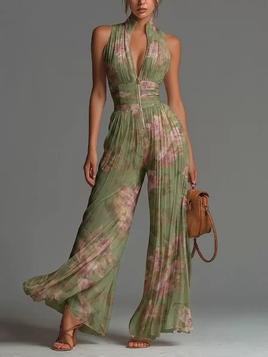 Kahale Zipper Ruch Jumpsuit In Green