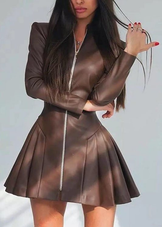 Ermintrude Leather Pleated Mini Dress