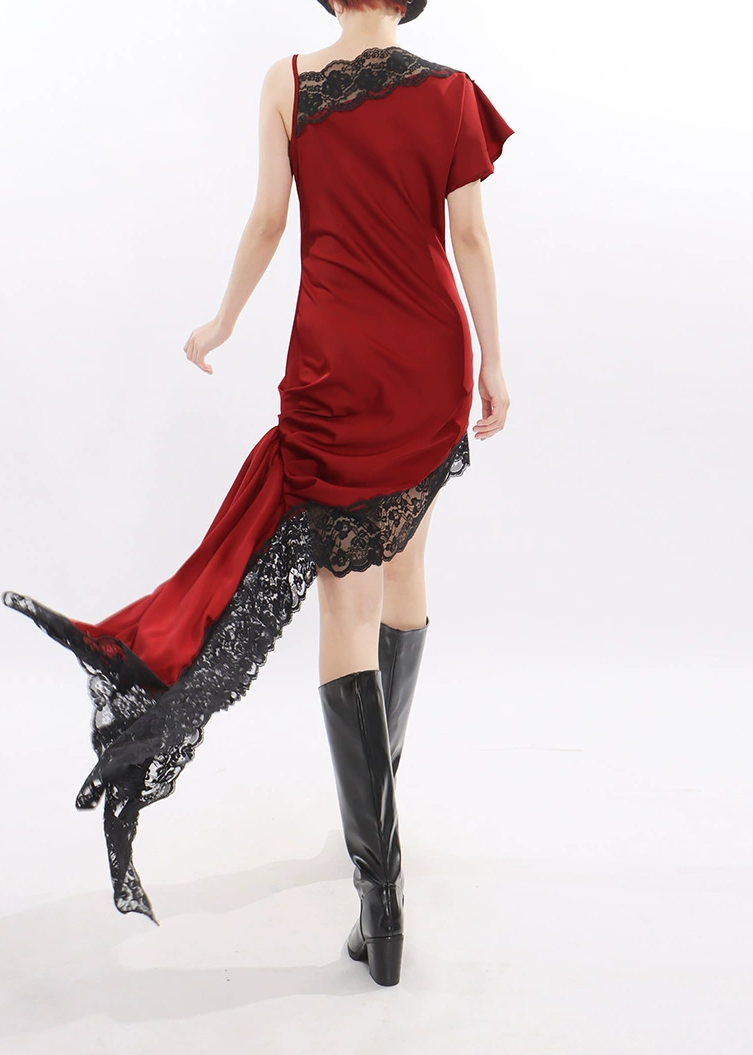 Fernao Asymmetric Lace Fringe Mini Dress