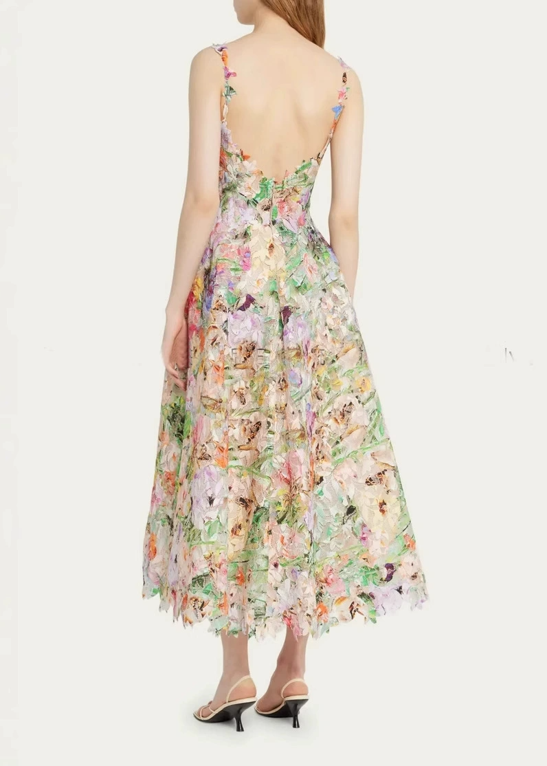 Flaminius Spaghetti Floral Midi Dress