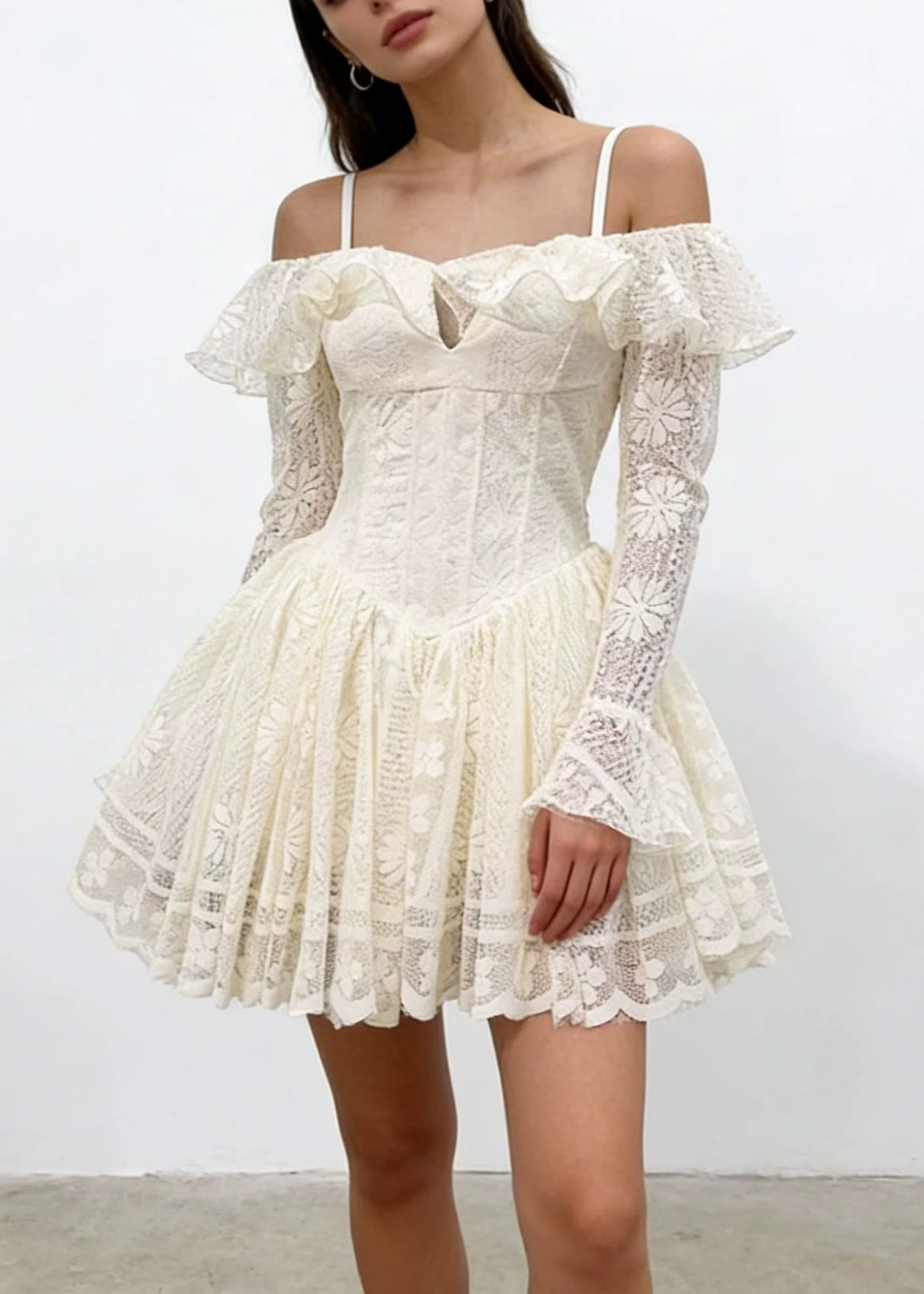 Kanji Corset Lace Puffy Mini Dress