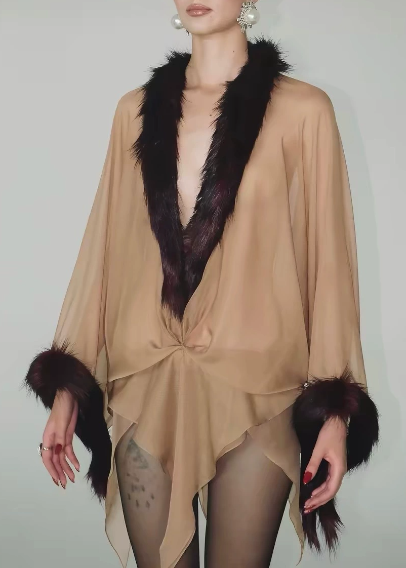 Kedem Plunge Faux Fur Mini Dress