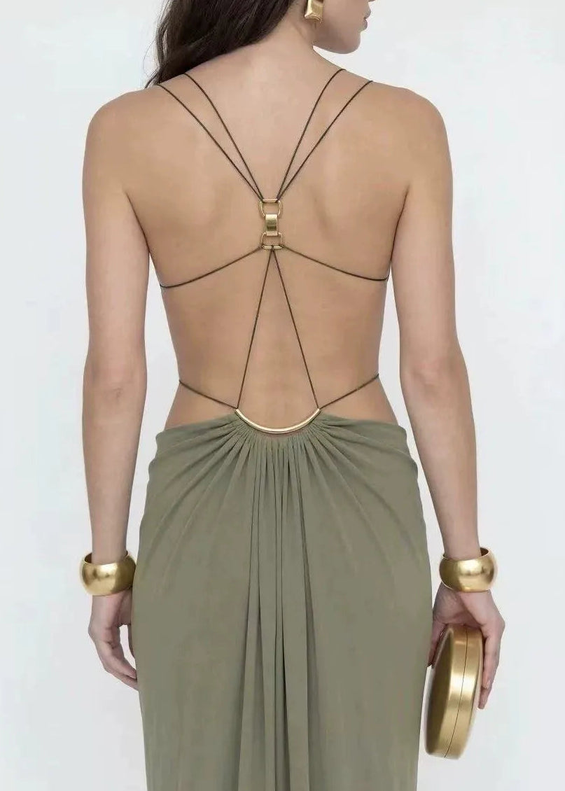 Iuppite Backless Cutout Ruch Maxi Dress