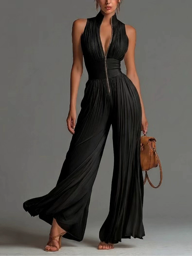 Kahale Zipper Ruched Jumpsuit In Black
