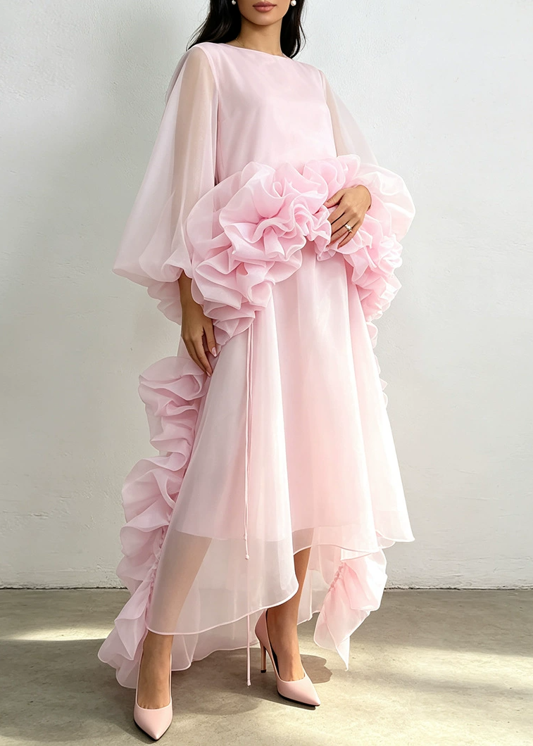 Kirkan Balloon Sleeve Ruffle Mesh Skirt Set