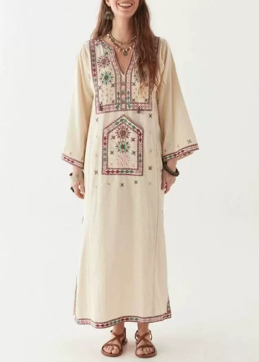 Kenta Long Sleeve Embroidered Split Maxi Dress