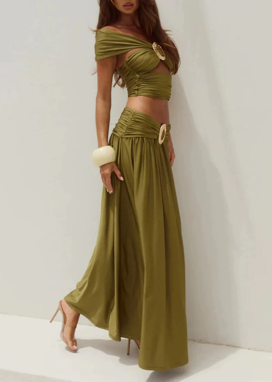 Ivaana Off Shoulder Cutout Skirt Set