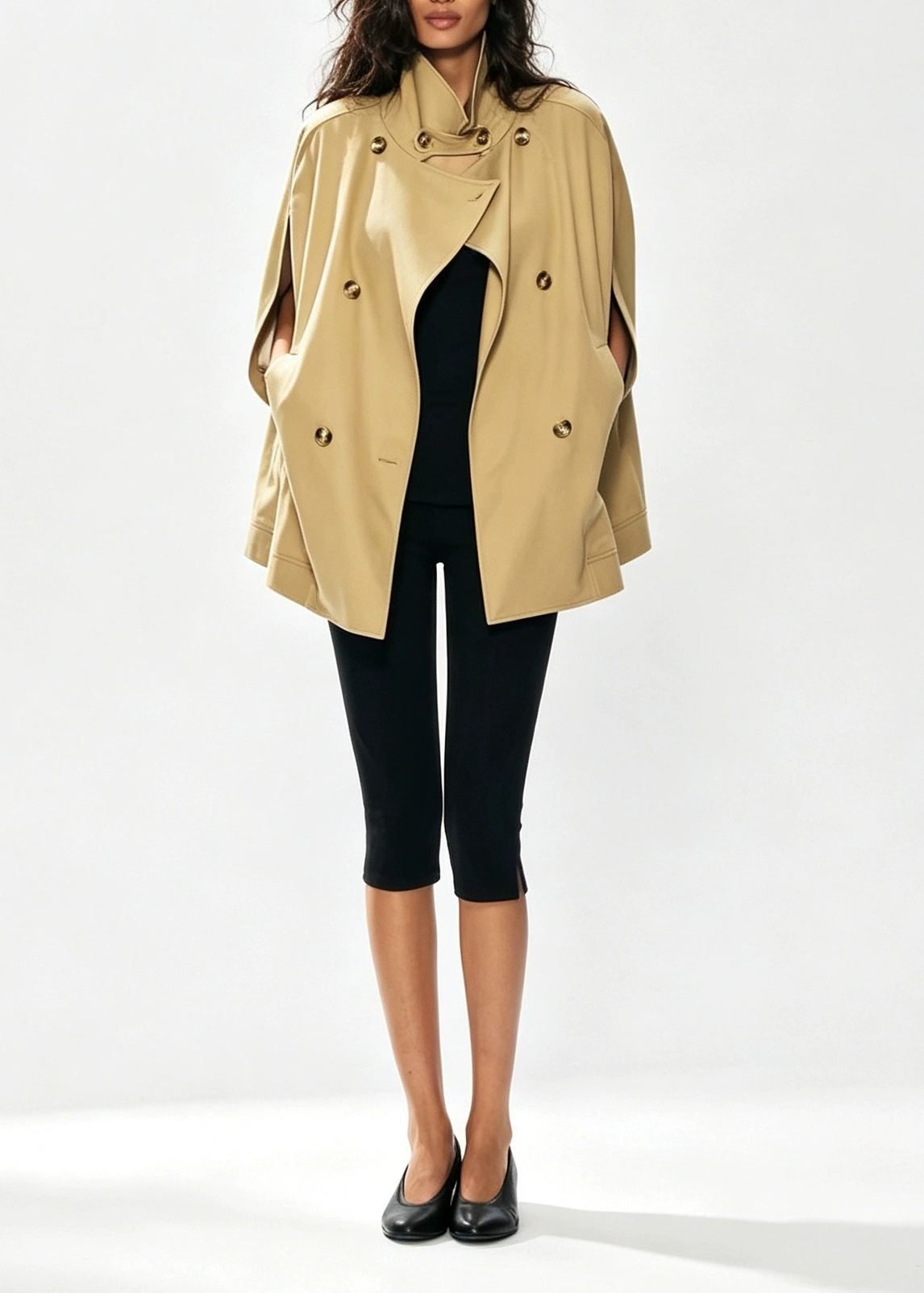 Khaza Cape Sleeve Double Breasted Jacket