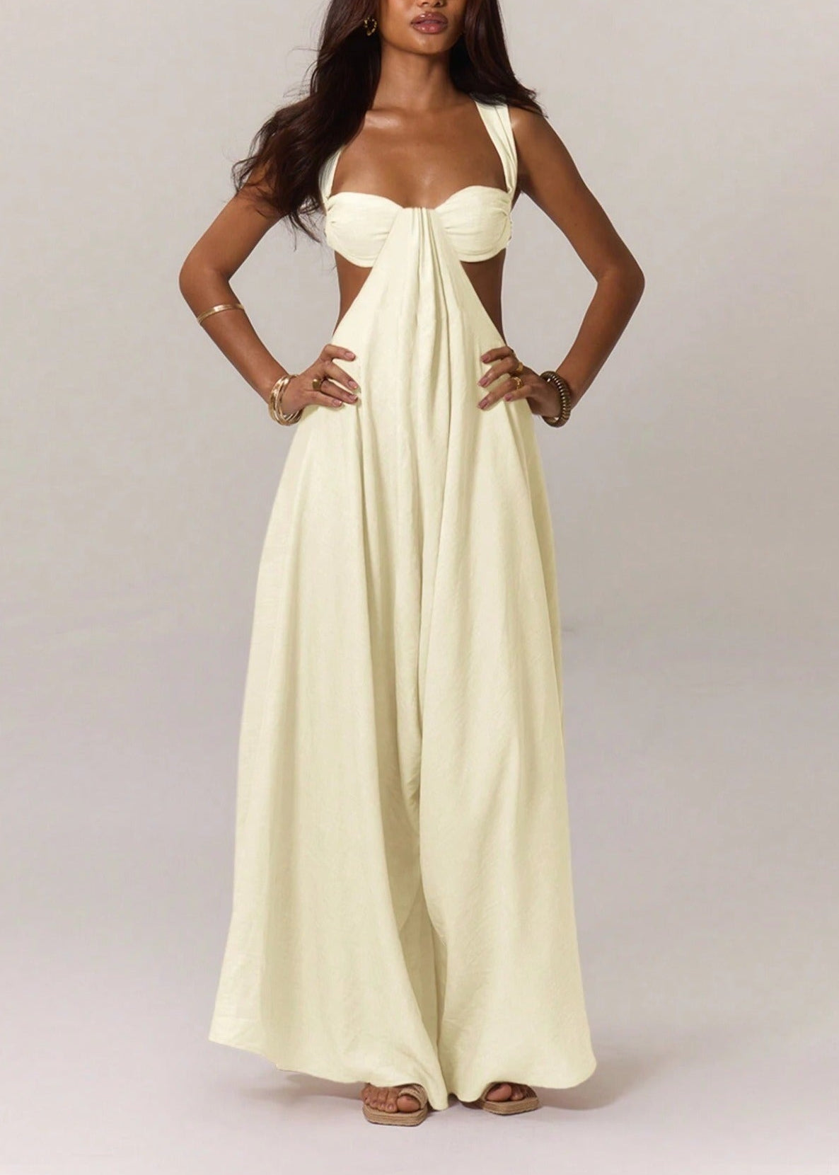 Kenshin Sleeveless Ruch Cutout Jumpsuit
