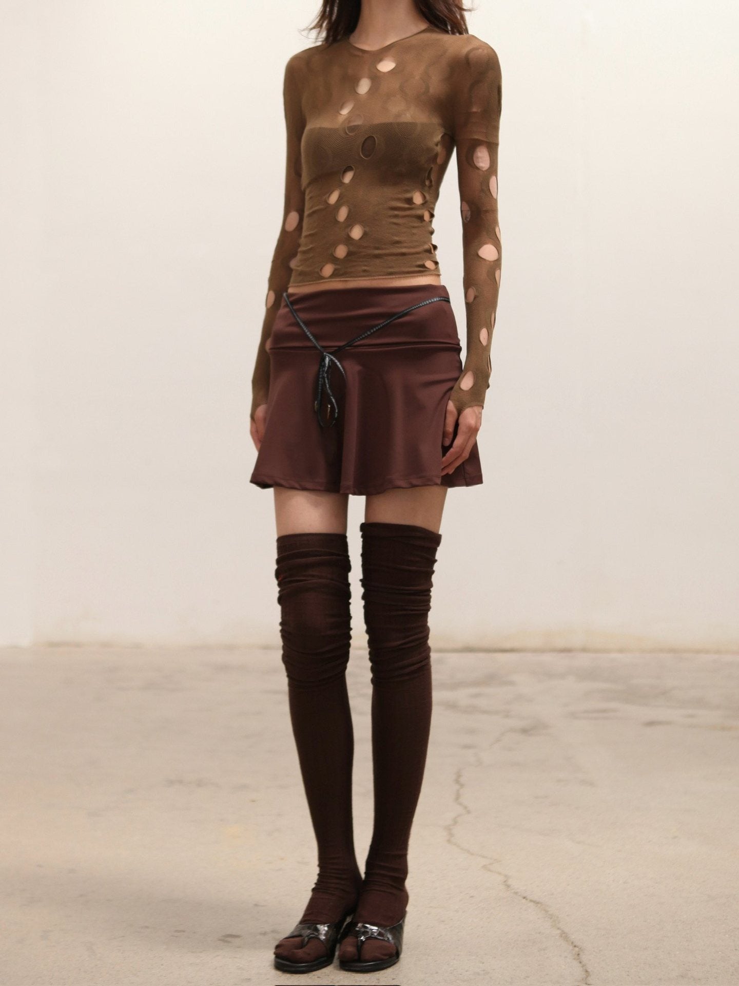 Fina Cutout Bodycon Top In Brown