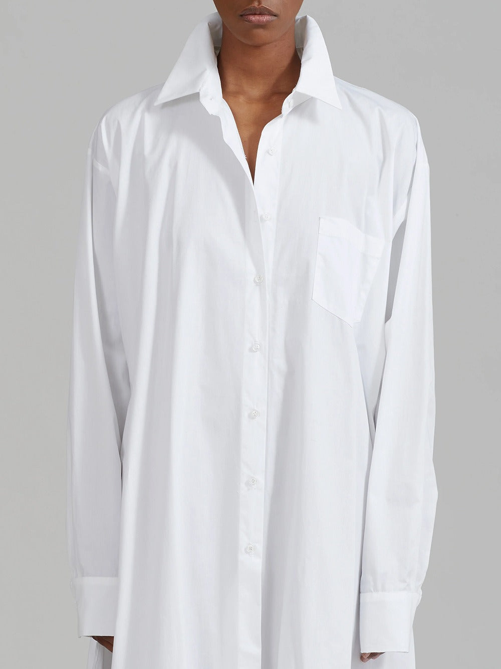 Karna Long Sleeve Split Maxi Shirt Dress In White