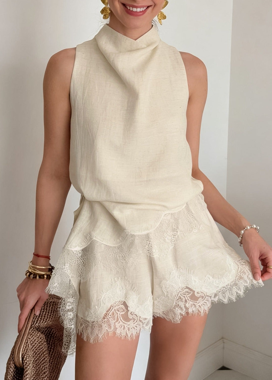 Keelan Sleeveless Lace Shorts Set