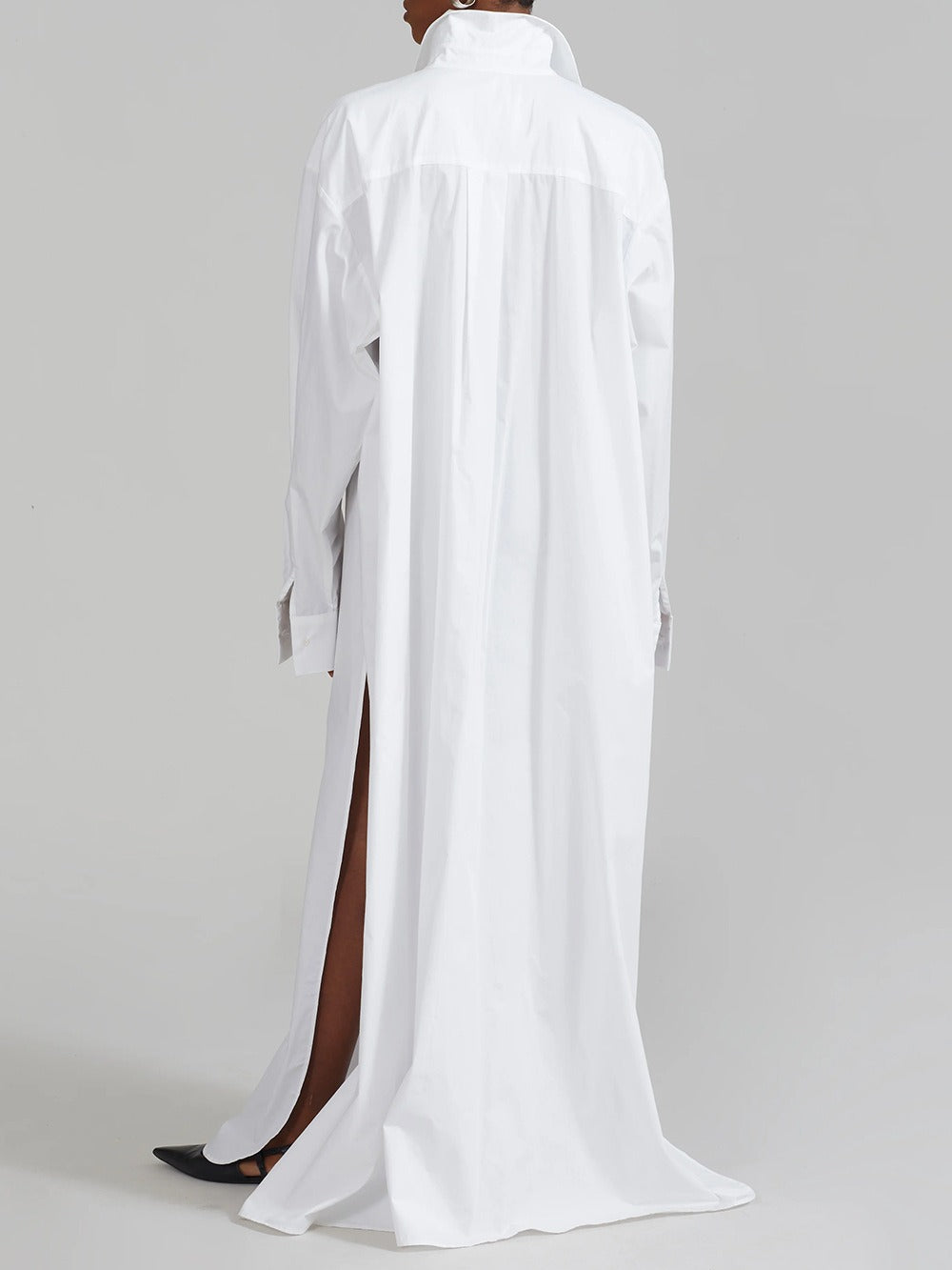 Karna Long Sleeve Split Maxi Shirt Dress In White