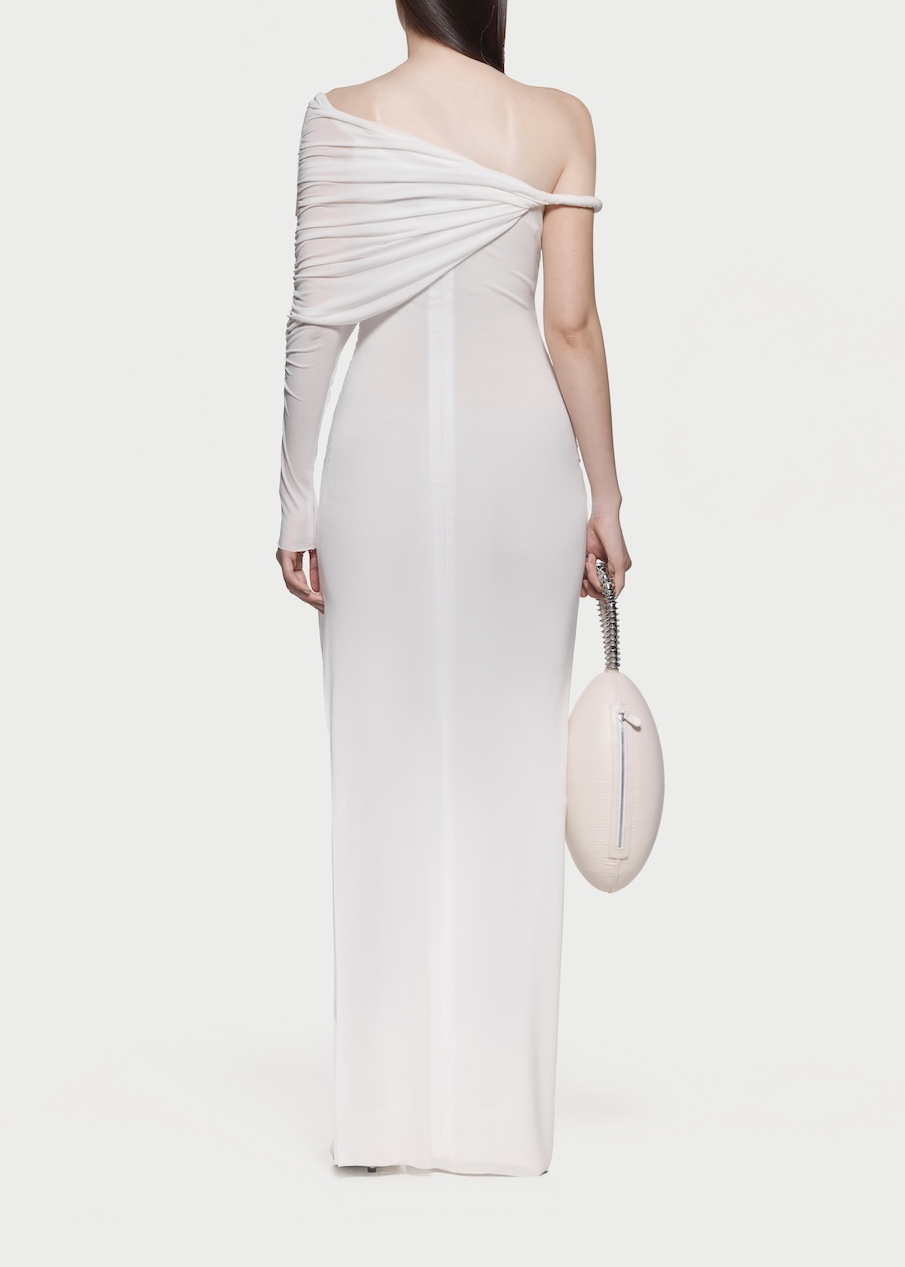Hachiro Ruch Asymmetric Maxi Dress In White