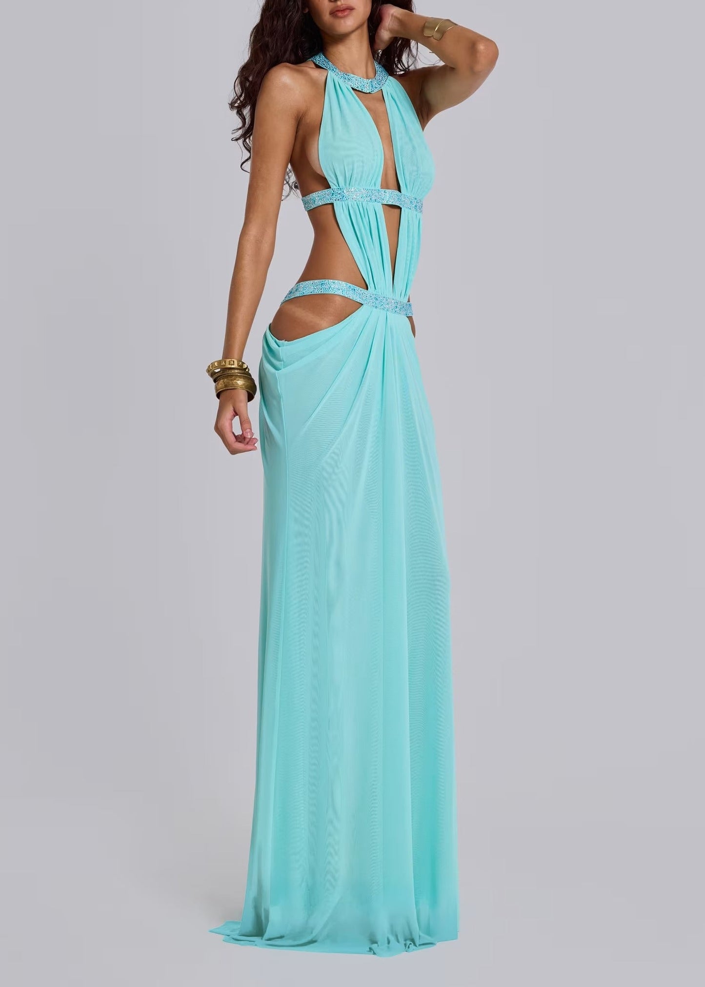 Jamaal Plunge Backless Cutout Maxi Dress