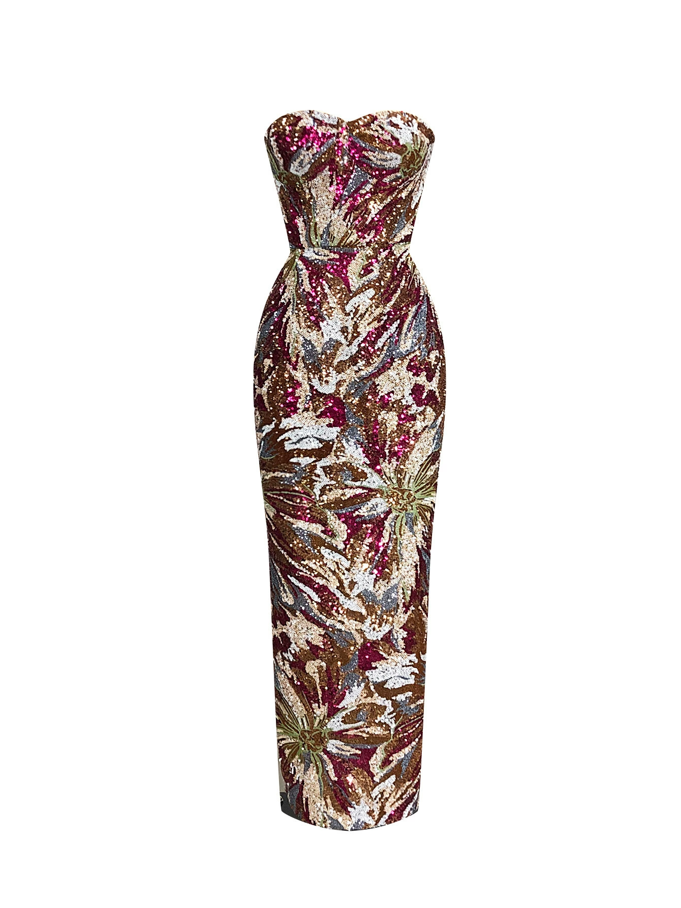 Denice Strapless Embellished Floral Maxi Dress