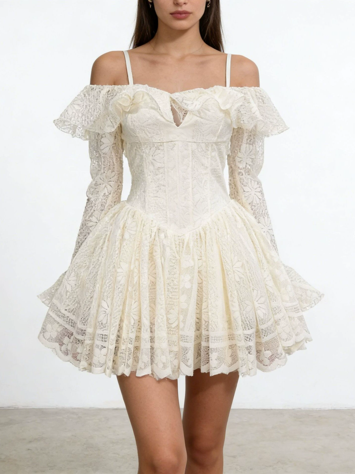 Kanji Corset Lace Puffy Mini Dress