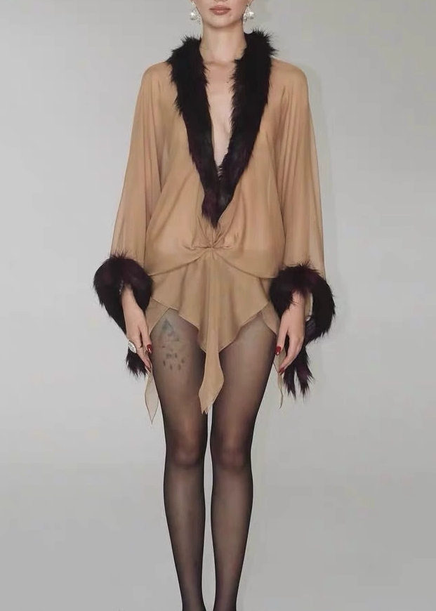 Kedem Plunge Faux Fur Mini Dress