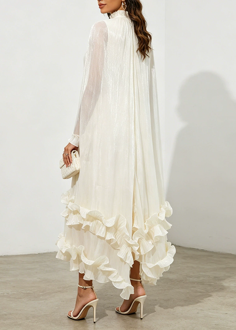 Fusun Satin Shawl Ruffle Midi Dress