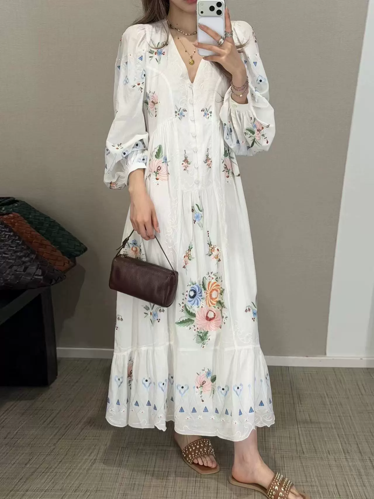 Kadience Balloon Sleeve Floral Maxi Dress