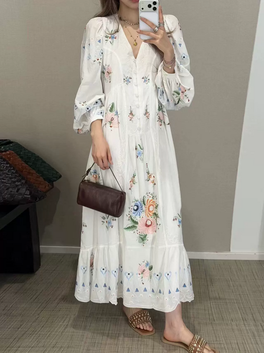 Kadience Balloon Sleeve Floral Maxi Dress