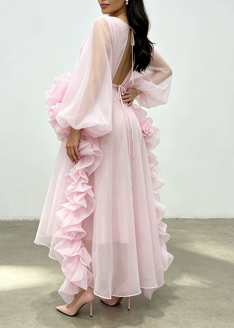 Kirkan Balloon Sleeve Ruffle Mesh Skirt Set