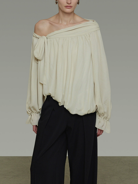 Essie Asymmetric Tie Up Top In Beige