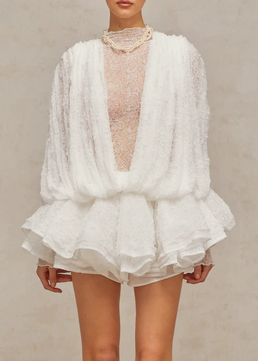 Iakobos Mesh Draped Ruffle Mini Dress