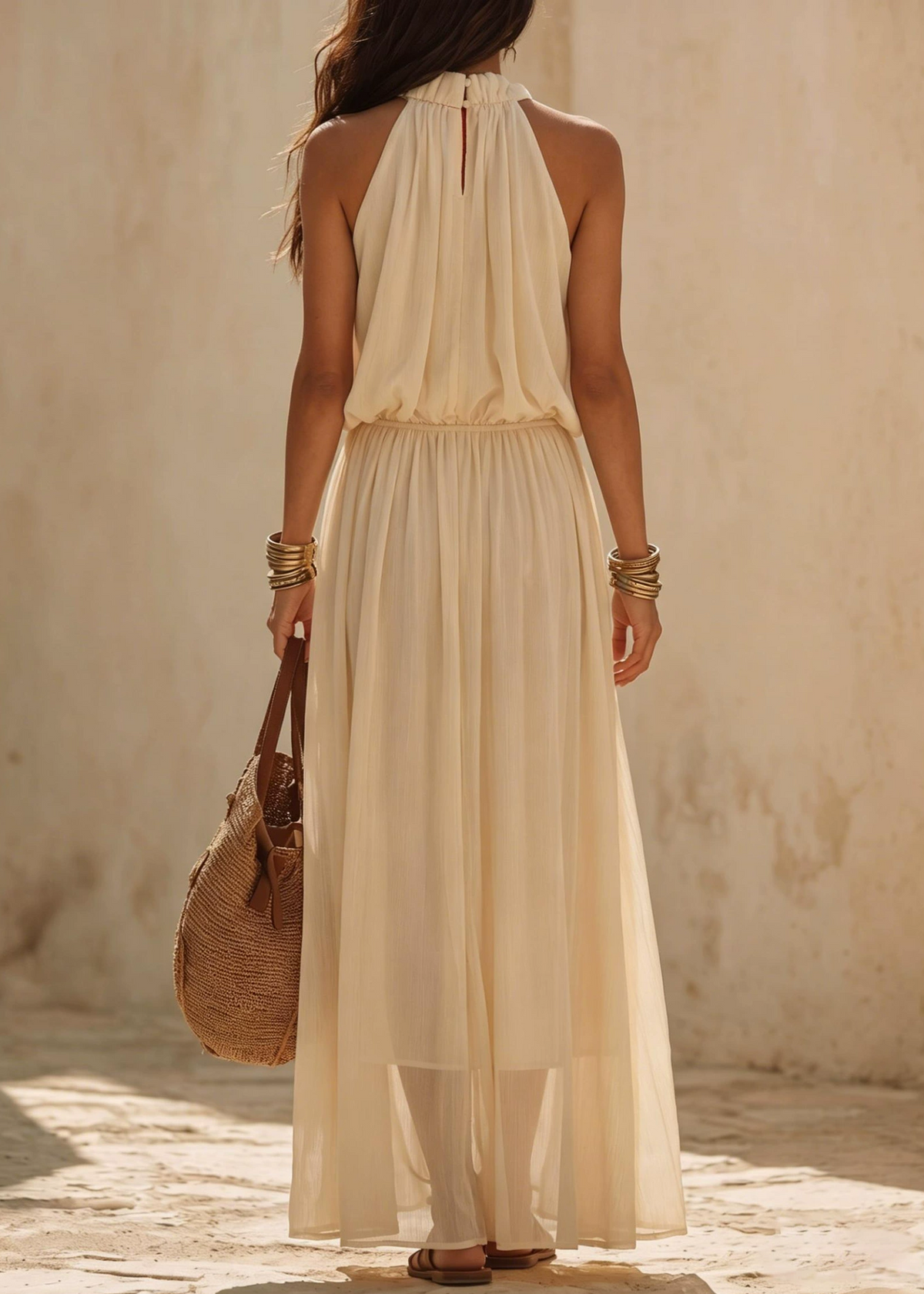 Katarzyna Halter Neck Ruch Maxi Dress