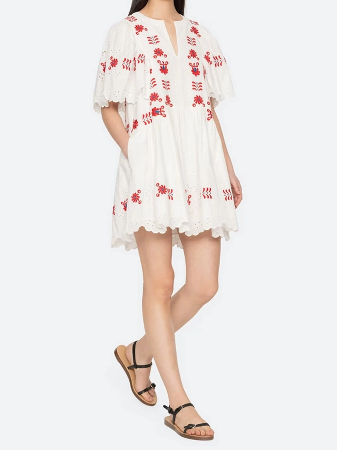 Ike V Neck Embroidered Mini Dress
