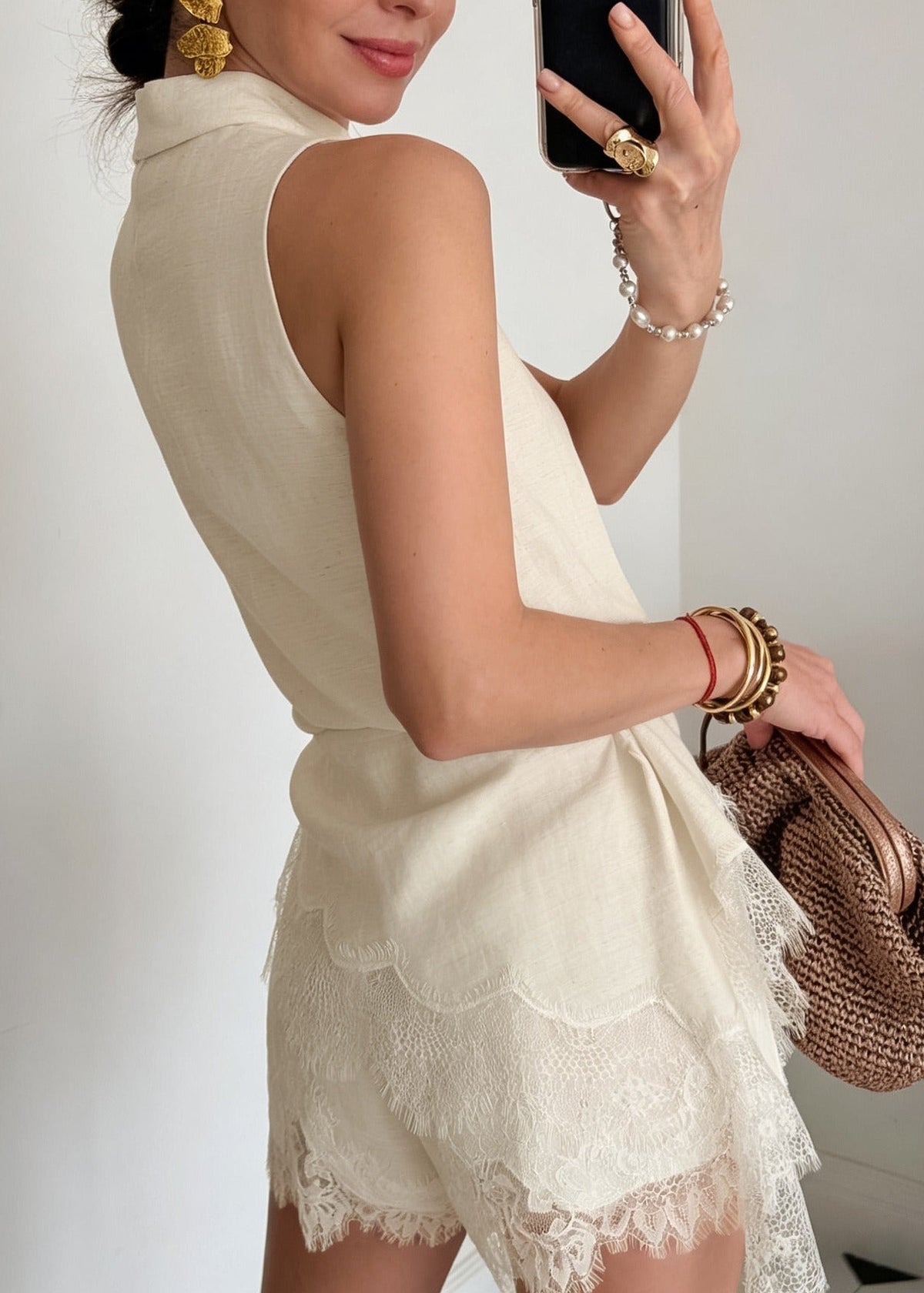 Keelan Sleeveless Lace Shorts Set