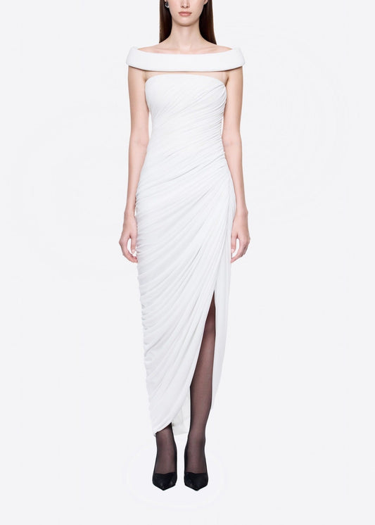 Helvius Off Shoulder Draped Maxi Dress In White