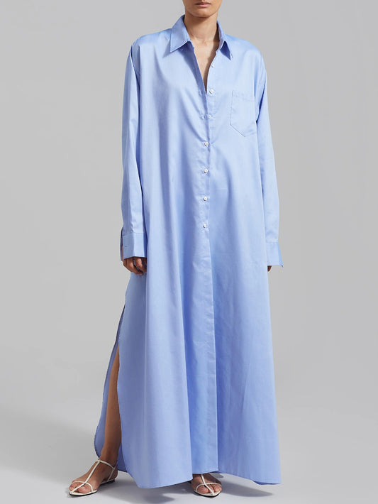 Karna Long Sleeve Split Maxi Shirt Dress