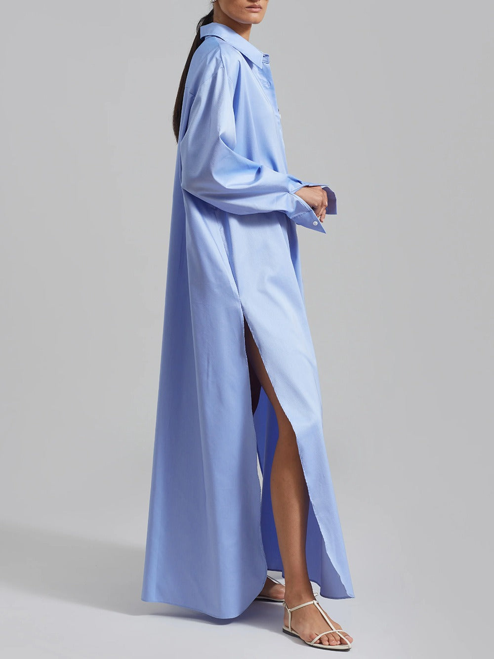Karna Long Sleeve Split Maxi Shirt Dress