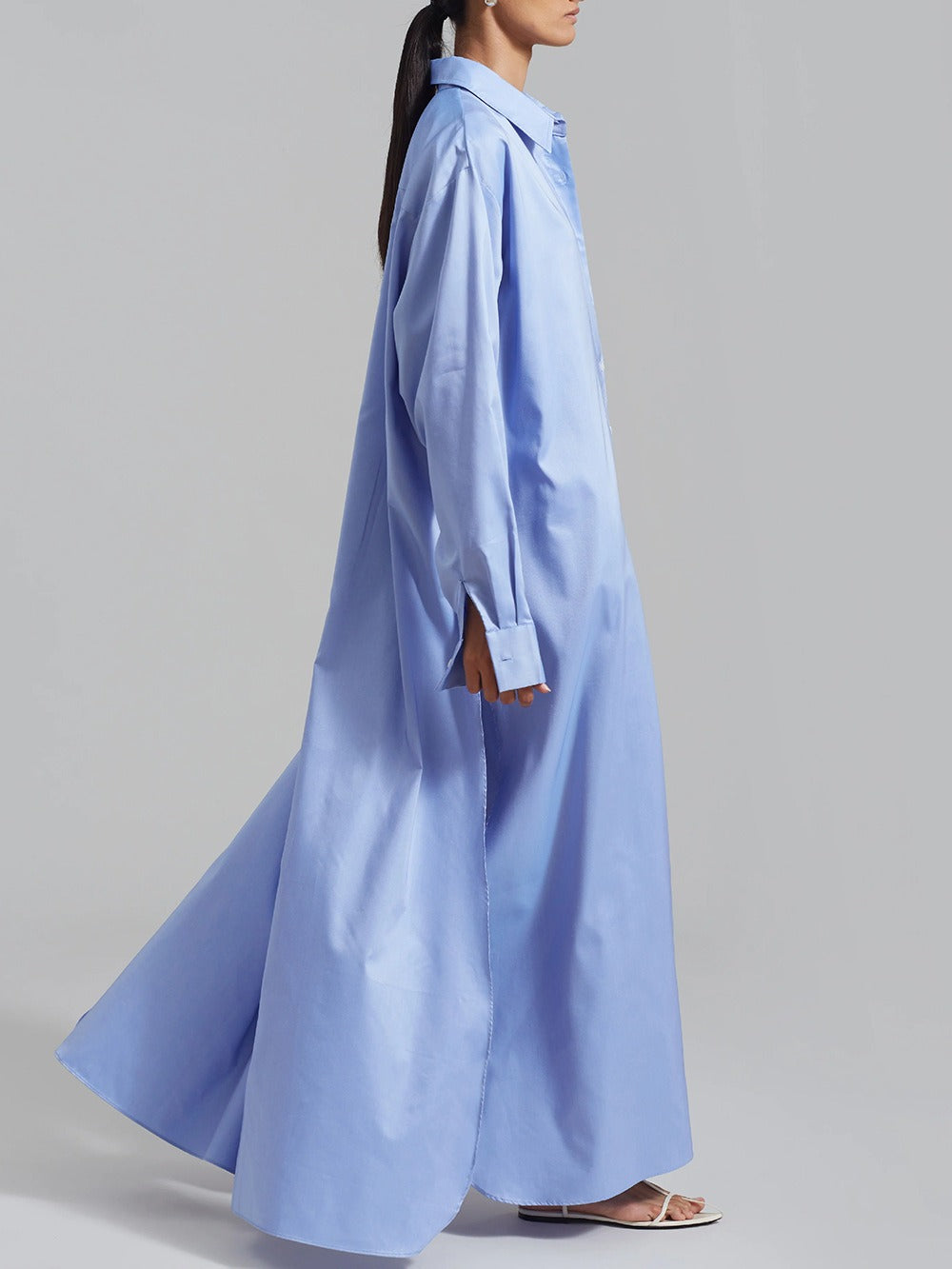 Karna Long Sleeve Split Maxi Shirt Dress