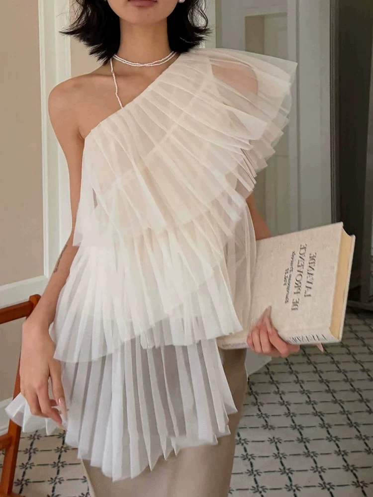 Irem One Shoulder Mesh Top