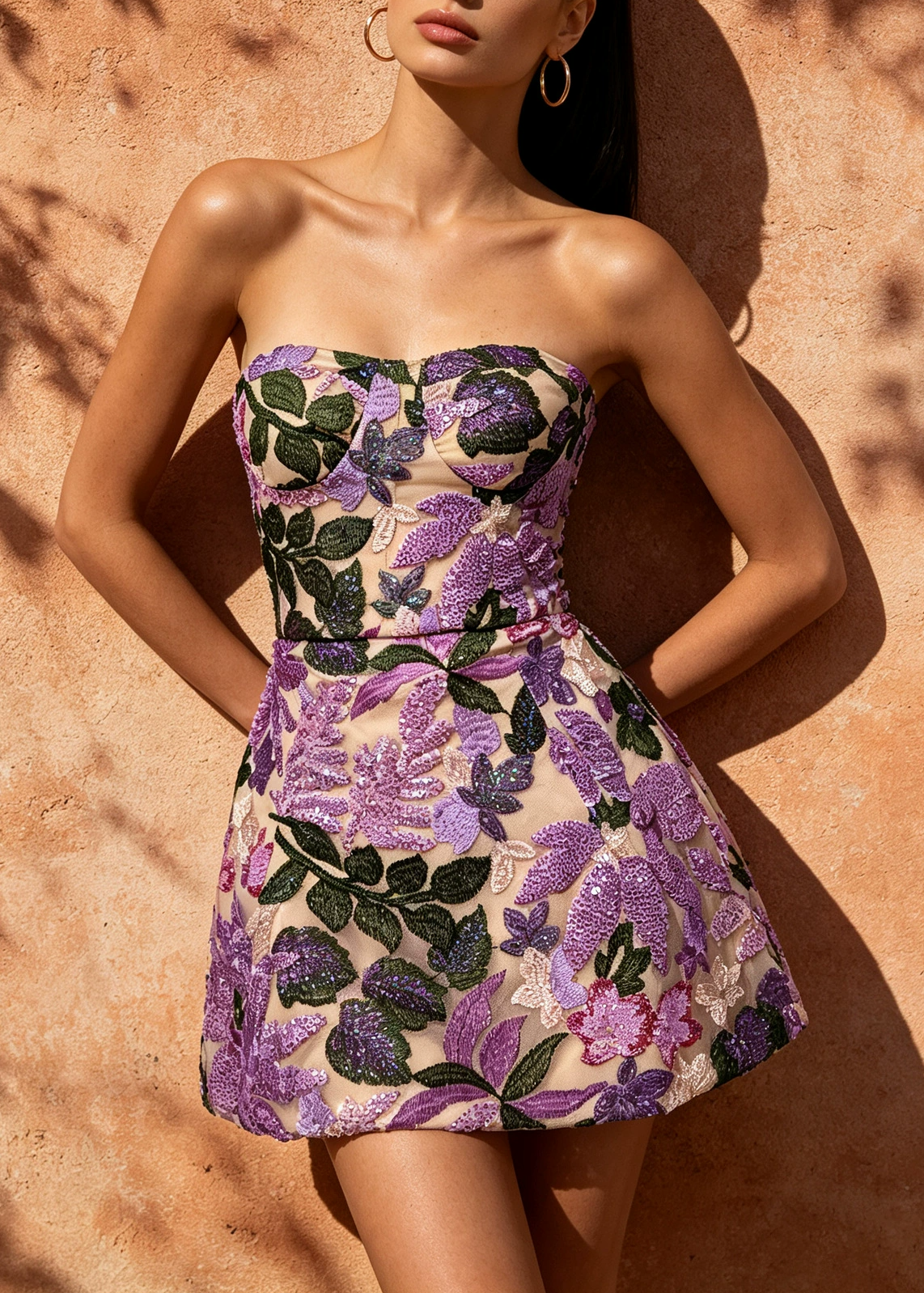 Kelton Strapless Floral Sequin Mini Dress