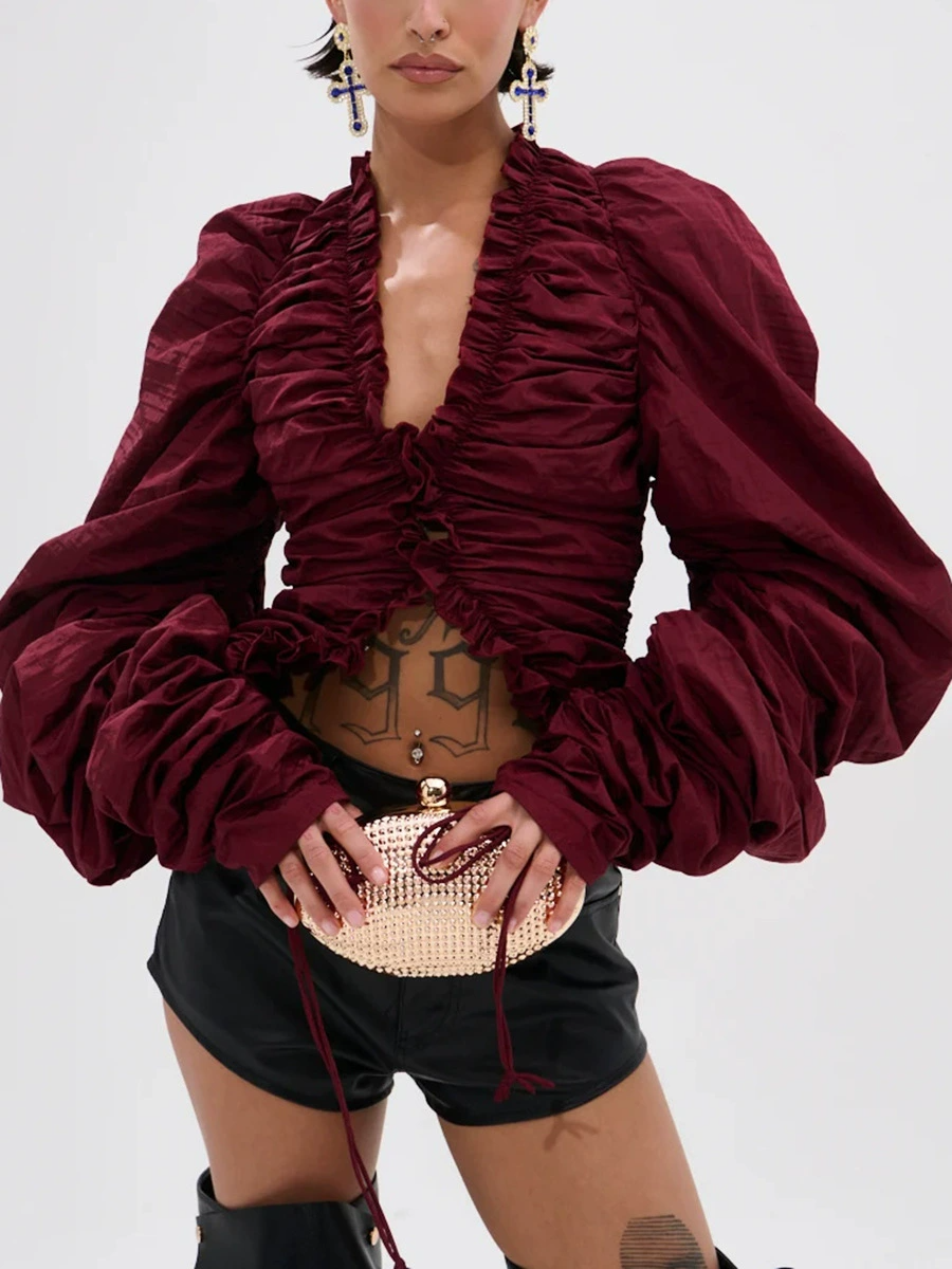 Koto V Neck Ruffle Drawstring Top